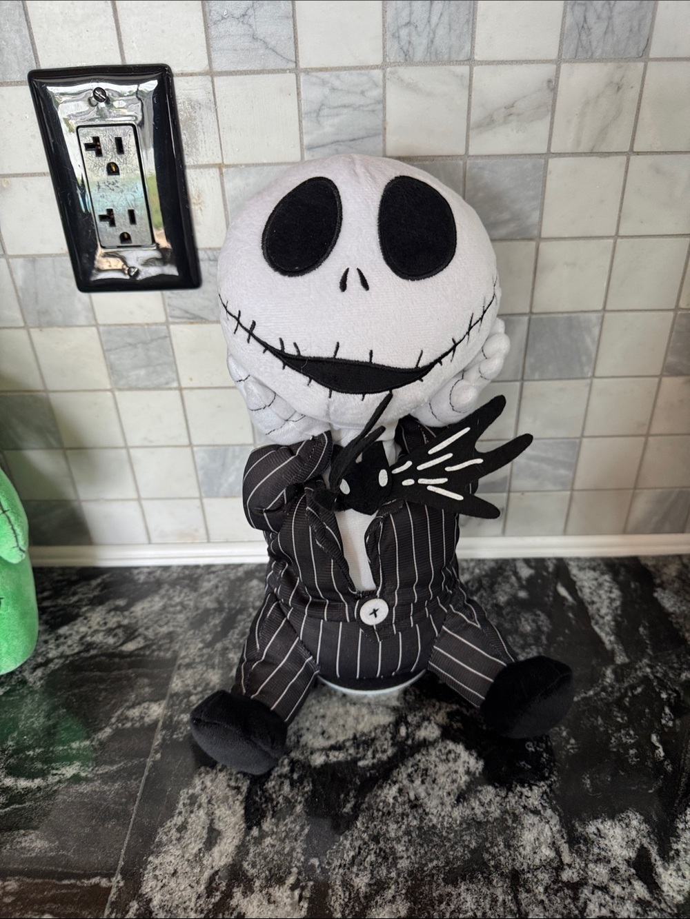 Pinstripe Skull Halloween Plush Doll in Black and White